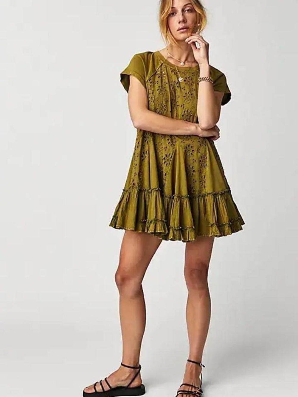 Free People Sadler Mini Dress in Green Moss XS